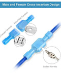 Premium Nylon Insulated Spade Connector Kit With 100 Pcs Quick Disconnect Terminals showing blue male and female terminals