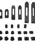 52 Piece T Slot Clamping Kit Seven Sixteenth Inch Set with end clamps, flange nuts, coupling nuts, and step blocks on display.