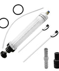 Top Shelf Vacuum Fluid Extractor Syringe Oil Pump With Extended Reinforced Hose, clear extractor with hoses and fittings.