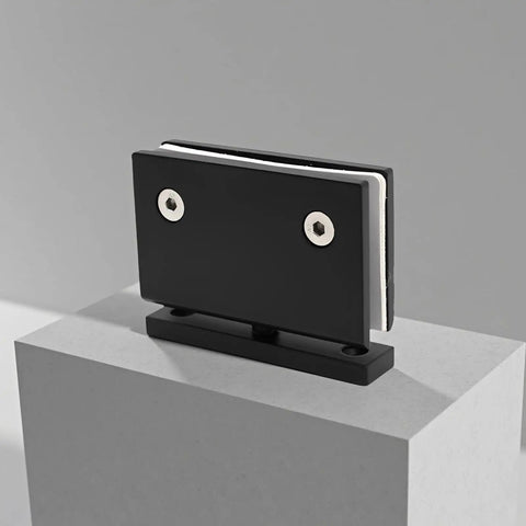 Beefy Heavy Duty Glass Door Hinge For Frameless Showers, 304 Stainless Steel In Matte Black, 360 Degree Pivot Bathroom Hinge, Corrosion Resistant And Rust Proof, Durable Shower Door Hardware 3.5 x 2 x 2.8 In. black glass shower hinge on pedestal