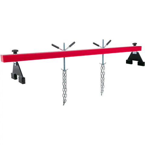 Beefy Heavy Duty Engine Support Bar 1100 Lbs Capacity For Transmissions And Engine Removal With 2 Point Lift Dual Hooks Stable Hoist For Home Garages And Auto Repair Shops, red steel bar with chains