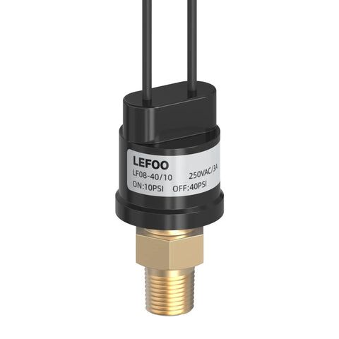Air Compressor Pressure Switch 10 To 40 Psi Normally Open One Eighth NPT Brass Body With 30 Centimeter Wire Leads