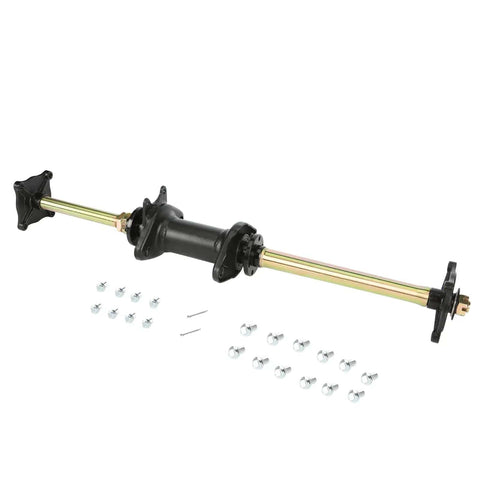 32 Inch 810mm Rear Axle Kit With 4 Stud Wheel Hub Carrier for ATV UTV Go Kart, shown with bolts and nuts for assembly