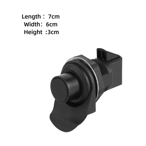 Black push button boat door latch from Five Piece Push Button Boat Door Latch Set with dimensions listed in cm
