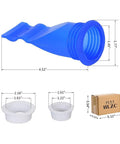Adjustable Silicone Floor Drain Trap With One Way Backflow Preventer Valve for 1 1/2 to 1 3/4 Inch Pipes, blue trap with dimensions.
