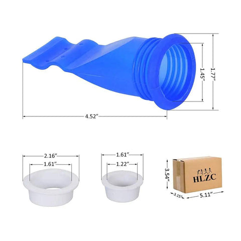 Adjustable Silicone Floor Drain Trap With One Way Backflow Preventer Valve for 1 1/2 to 1 3/4 Inch Pipes, blue trap with dimensions.