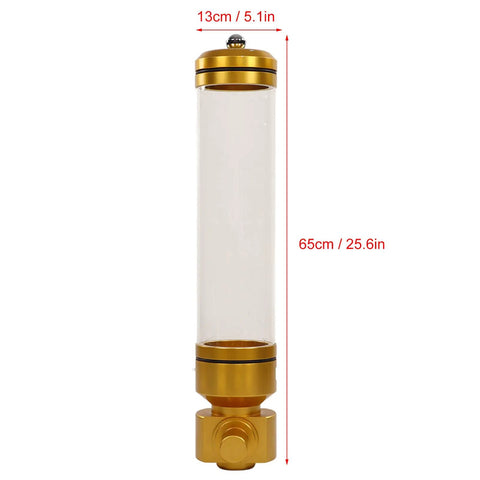 Sick Wall Mount Coffee Bean Dispenser Heavy Hitter Acrylic Canister with sharp gold finish, 65cm tall, for storing nuts or cereal.