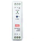 High Efficiency AC DC Din Rail Power Supply 15 Watts 5 Volts 3 Amps Ultra Compact with status indicators for industrial use.
