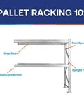 Heavy Duty Steel Pallet Rack Add On Unit 42X120X144 Inches Three Tier Industrial Storage Extender with step beams and row spacers.