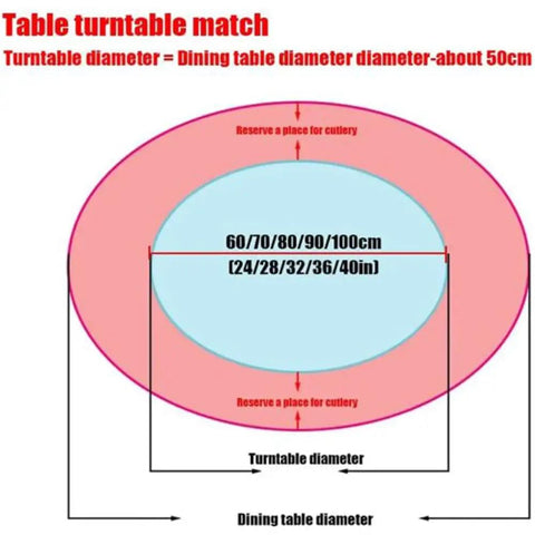 Diagram showing dimensions of Clear Glass Lazy Susan Turntable Round Tabletop Rotating Tray 360 Degree Swivel Serving Plate