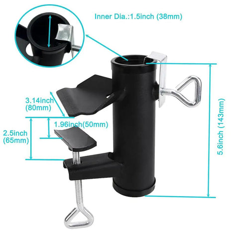 Beefy Heavy Duty Patio Umbrella Clamp Holder For Fences And Decks Ultra Tough Metal Umbrella Mount Bracket dimensions shown