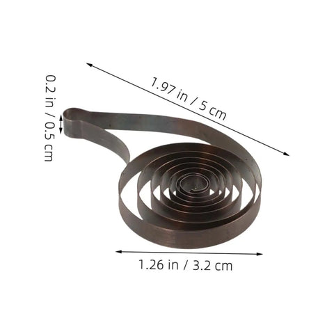 Close-up of 4 Pack Steel Clock Main Springs for Mechanical Clocks Replacement Parts with dimensions and durable steel material