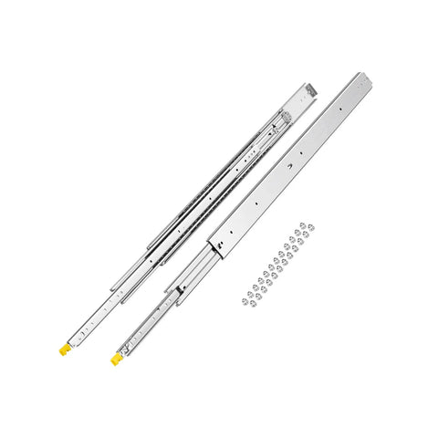 No Fuss Full Extension Drawer Slides 1 Pair Tough As Nails Ball Bearing Cabinet Rails showing galvanized steel construction and fasteners.
