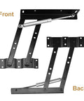 Built Tough Pneumatic Coffee Table Lift Mechanism Kit With Heavy Hitter Steel Brackets, front and back view showcasing black steel construction.
