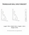Diagram of sturdy triangular wall shelf bracket made from beefy carbon steel for floating shelves, matte black finish.