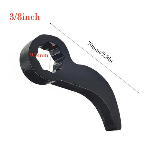 Heavy Duty Crowbar Adapter For Three Eighths Inch Drive Ratchets With Flexible Ratcheting Angles in black, showing size dimensions.
