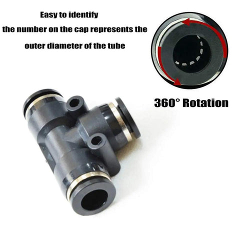 Push To Connect Pneumatic Union Tee Fittings Half Inch Tube OD with PBT Housing and POM Release Button