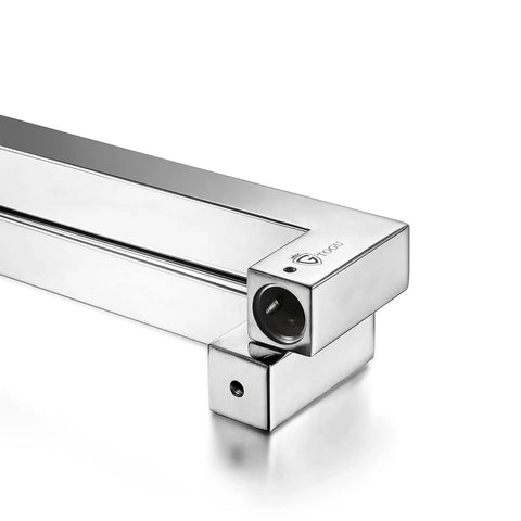 Heavy Duty 12 Inch Stainless Steel Push Pull Door Handle For Commercial Use 304 SUS Stainless 1.2mm Thick Wall Mirror Chrome Finish Square Rectangle Shape Deep Engagement Mounting Standoffs With Hex Screws For Easy Install, close-up corner