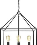 4 Light Matte Black Chandelier With Industrial Open Geometric Cages Exposed Bulbs Edison Bulb Ready Modern Rustic Vibe