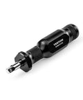 Quarter Inch Drive Five Inch Aluminum Spinner Handle With Steel Extension For Extra Leverage Built Tough Durable Drive Square In Handle And Ratchet Attachment For Quick Socket Jobs, close-up view