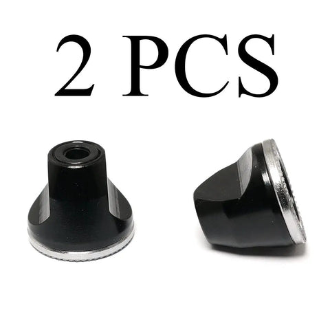 Built Tough Aluminum Alloy Quick Release Hub Nuts For Mountain And Road Bikes M5 Thread Non Slip Grip, two black aluminum nuts.