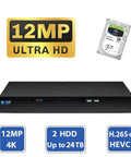Front view of 16-Channel 8MP 4K NVR Security Camera System With Fulltime Color Night Vision showing NVR box and hard drive
