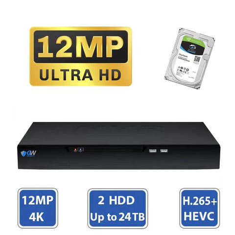 Top Shelf 32 Channel 4K Security Camera System With 24 Heavy Duty Waterproof 8Mp Poe Turret Cameras Face Recognition Smart Ai Motion Detection And Hella Sharp Night Vision, 12MP Ultra HD recorder with HDD support.