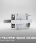 MVQJSUCI Easy to Install Sliding Bolt Latch-Spray-Coated, Door and Gate Latch, for Gates, Homeowners, Silver, side view with handle.