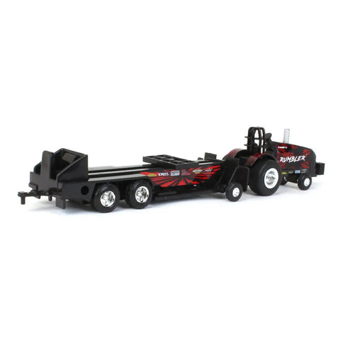 One Sixty Fourth Magnum Red Rumbler Pulling Tractor With Sled For Collectors And Kids Three Plus Realistic Roll Bar And Oversized Tires