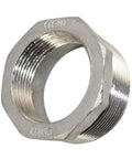 Male To Female NPT Thread Reducer Adapter Bushing For Pipe Fittings Stainless Steel 304 Heavy Duty High Pressure Up To 150 Psi Two Inch By One And One Half Inch Connector showing threads