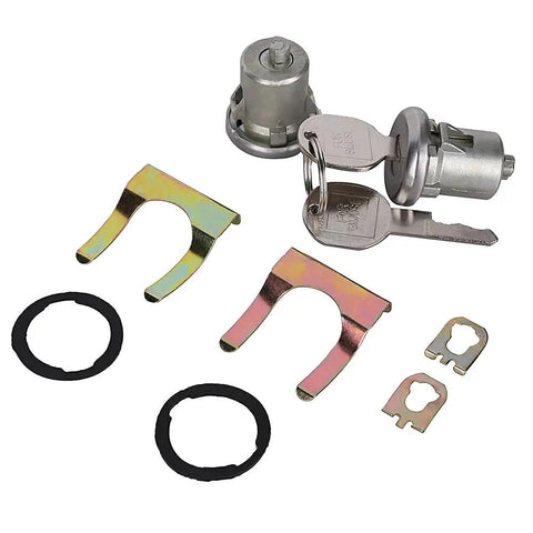 Door Lock Cylinder Kit With Keys For Chevy C10 C20 C30 Blazer K5 Silverado GMC Sierra 1500 2500 3500 Jimmy Suburban Savana Pontiac Truck Van Replacement For Your Ride And Daily Drivers; Components displayed on white background
