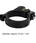 Vistreck 41mm Quick Release Bike Seat Post Clamp with Lightweight CNC Aluminum Alloy Collar, black, close-up, detailed view.