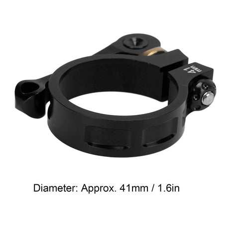 Vistreck 41mm Quick Release Bike Seat Post Clamp with Lightweight CNC Aluminum Alloy Collar, black, close-up, detailed view.