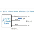Wiring diagram for 5 Pack Inductive Proximity Sensor Switch LJ8A3 2 Z AX NPN DC 6 To 36V 3 Wire M8 Metal Cylinder Normally Closed Detector