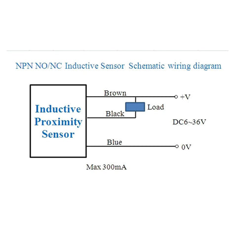 Wiring diagram for 5 Pack Inductive Proximity Sensor Switch LJ8A3 2 Z AX NPN DC 6 To 36V 3 Wire M8 Metal Cylinder Normally Closed Detector
