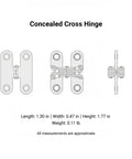 Diagram of Adjustable Concealed Cross Hinge For Cabinet Doors With Zinc Alloy Invisible Hardware And Chrome Finish Flush Mount Installation
