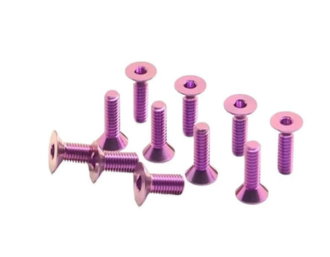 Pro Level M3 Gr5 Titanium Alloy Flat Countersunk Hex Socket Set Screws Coated In Durable Rainbow Finish For Snug Fits And Rapid Project Buildouts On Any Rig Or Machine Setup, purple finish.