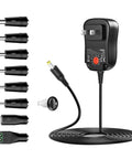 Universal 24W Multi Voltage AC DC Power Adapter with adjustable 3V-12V output, cable, and interchangeable tips for gadgets.