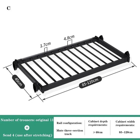 Up Your Game With This Badass Drawer Slide Out Pant Rack Designed For Jeans Ties Scarves And Shawls Sleek Black 85-120cm organizer