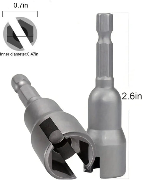 No Sweat Wing Nut Driver Drill Bit Socket Tool With Quarter Inch Hex Shank For Power Drills shown with dimensions 2.6in long.