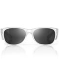 Top Shelf Clear Frame Polarized Safety Glasses Osha Approved Ansi Z87 Plus Certified Anti Scratch Polycarbonate Eye Shield Uv400 Sun Protection Fly Protective Eyewear Grind front view on white background