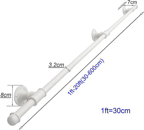 Tough As Nails 14ft Wall Mount Grab Rail And Stair Safety Railing For Home And Deck Use In Clean White Finish, dimensions shown.
