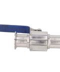Heavy Duty Clamp Ball Valve With 304 Stainless Steel Body For Quick Grab Installation And Smooth Plumbing Flow Control with blue lever handle.