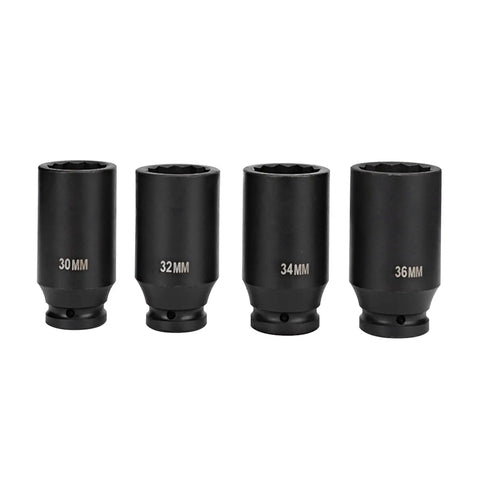 Pro Heavy Duty Impact Socket Set For Fastener Rotten Repair With 12 Point Adapter Kit To Fix Stripped Bolts And Nuts In Cars Or Trucks Quick And Easy Professional Grade Steel Tools, 30mm 32mm 34mm 36mm impact sockets