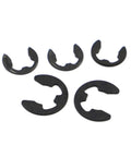 65Mn Steel E Clip Circlip Retaining Ring Washer Set For Shaft Fasteners M2 To M24 Including M3.5 M9 And M13 Ten Pieces Pack For Bearings Gears Pulleys And Shafts, shown in assorted sizes on a white background.