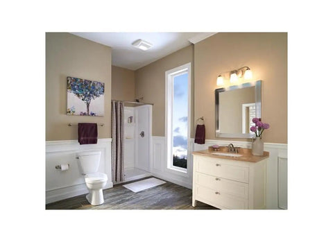 Ventilation Fan With Light For Bathroom, 70 CFM Quiet Exhaust installed on ceiling in modern bathroom interior
