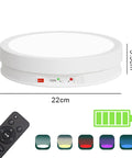 CHANGLKJ Led Rotating Turntable Display Stand With Remote Control 5000 Mah Battery, 22cm white platform with adjustable color.
