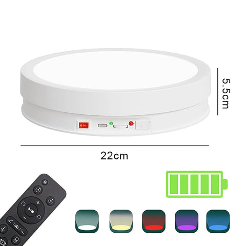 CHANGLKJ Led Rotating Turntable Display Stand With Remote Control 5000 Mah Battery, 22cm white platform with adjustable color.