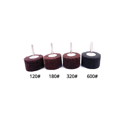 Complete 4-Piece Non-Woven Buffing Wheel Set For Drills With 120 180 320 600 Grit Polishing Wheels For Metal Wood Plastic displayed