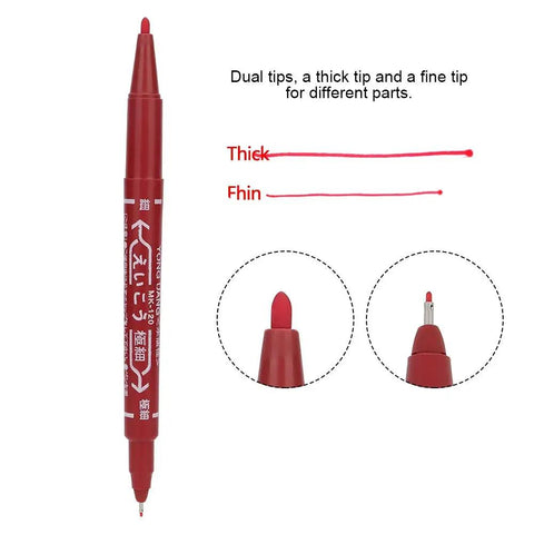 Smooth Double Ended Markers For Piercing And Art Projects, 10 Piece Set showing thick and fine tips for detailed body art.